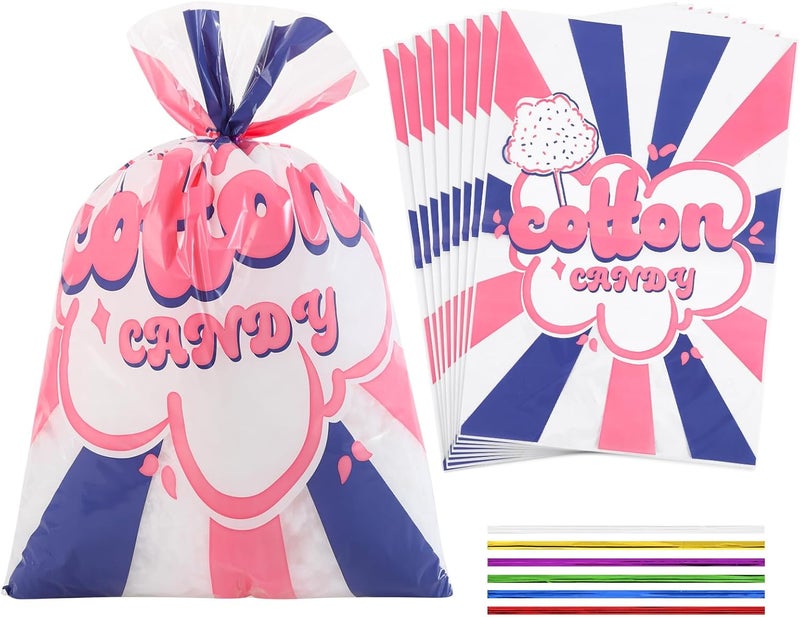 GraceKit 400 Pcs Carnival Cotton Candy Bags 14 x 20 Inch Cotton Candy Supplies with Ties for Carnivals Circus christmas Parties Concession Stand Supplies - Image 1